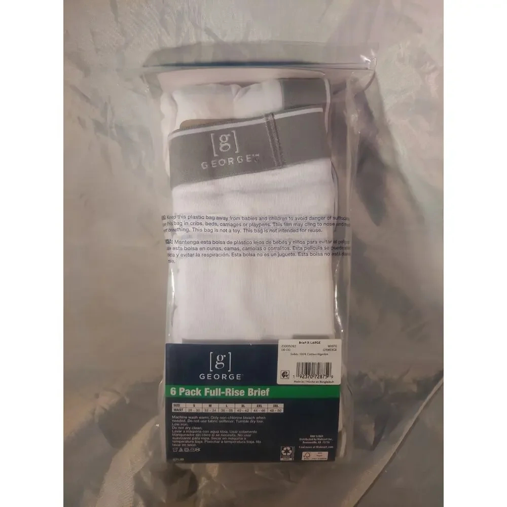 George Men's White Briefs Underwear 6-Pack Size XL 40-42 Brand NEW Unopened
